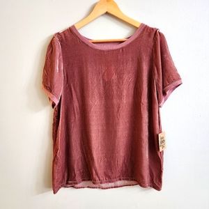 Ivy Jane Lori crushed velvet oversized silk blend top, Size XS, in mauve color